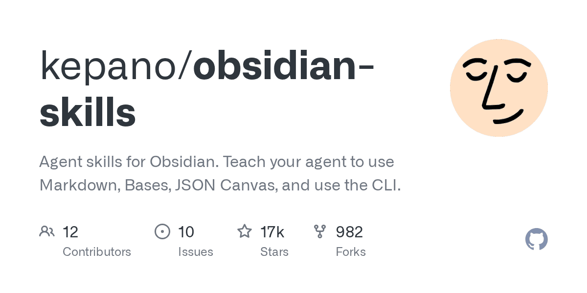 Agent skills for Obsidian. Teach your agent to use Markdown, Bases, JSON Canvas, and use the CLI.